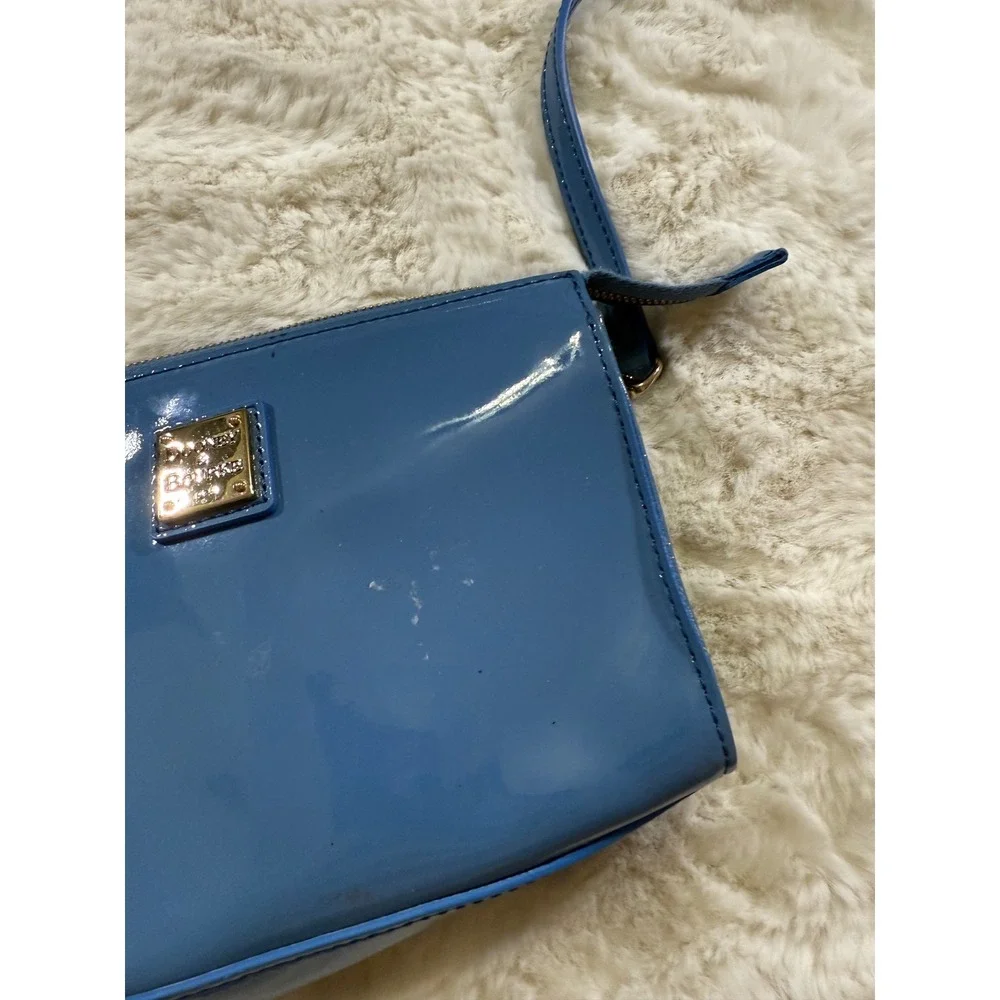 Dooney &‎ Bourke Crossbody Bag Blue Patent Leather Glossy Gold Purse Minimalist